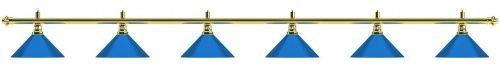 Лампа на шесть плафонов «Blue Light» (золотистая штанга, синий плафон D35см)