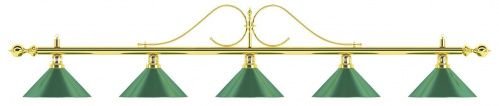 Лампа на пять плафонов «Classic» (витая золотистая штанга, зеленый плафон D35см)